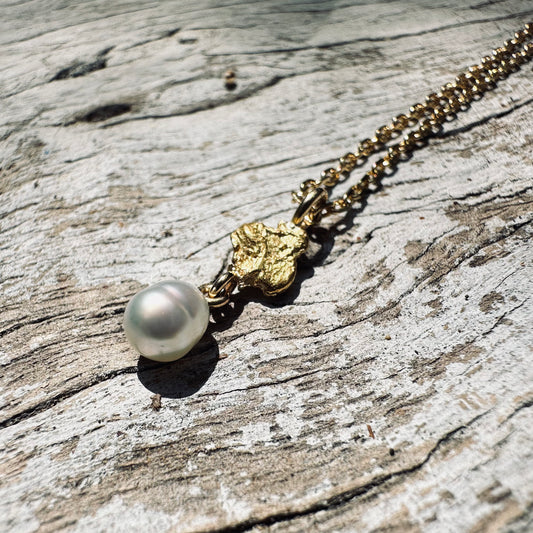 Necklace - Natural Gold Nugget from WA Goldfields and Keshi Pearl