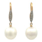 Earrings - 18kt Yellow Gold, Australian South Sea 10-11mm Pearl. 22 Diamonds at 0.88ct