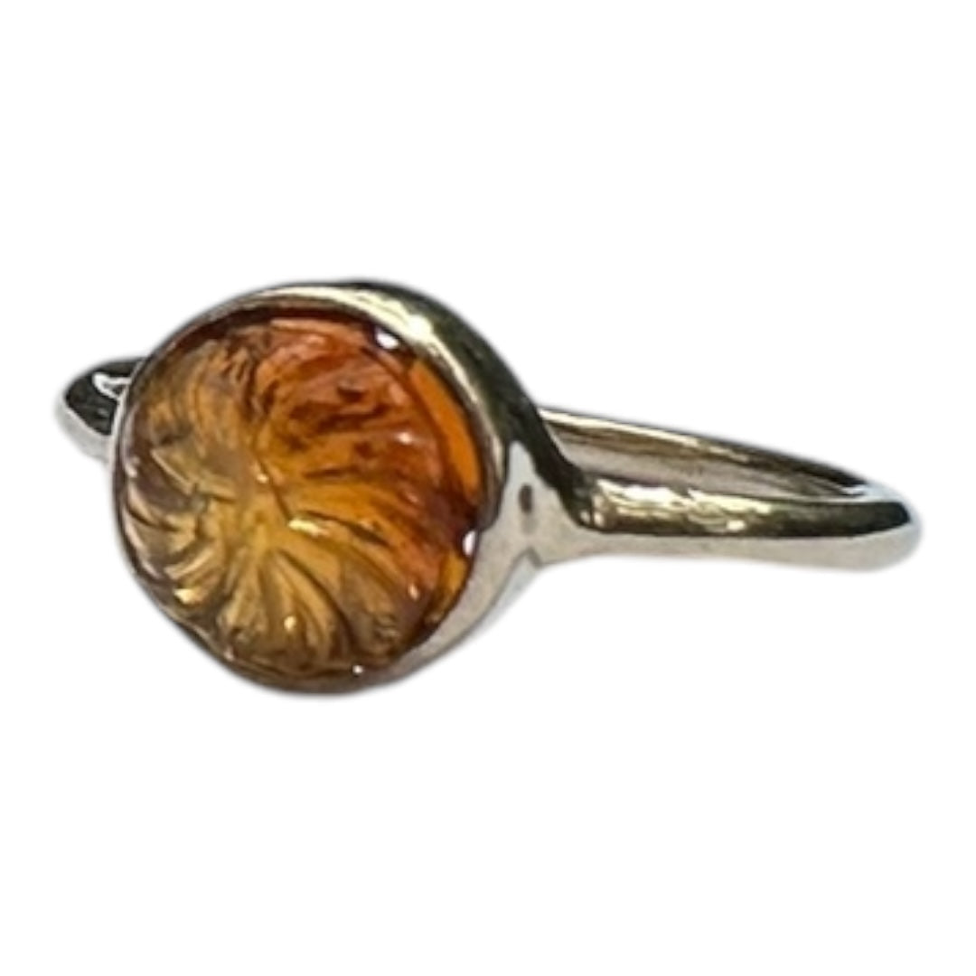 Ring - Carved Citrine 9mm, Bezel Setting Dress Ring, Size 14