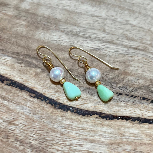 Earrings - Pearl and Chrysoprase