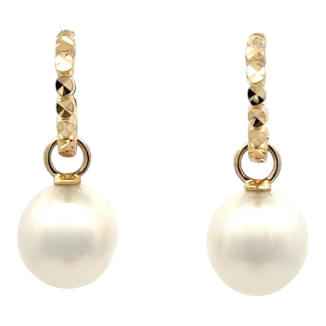 Earrings - Huggies 9kt Yellow Gold, Australian South Sea 9-10mm Pearl