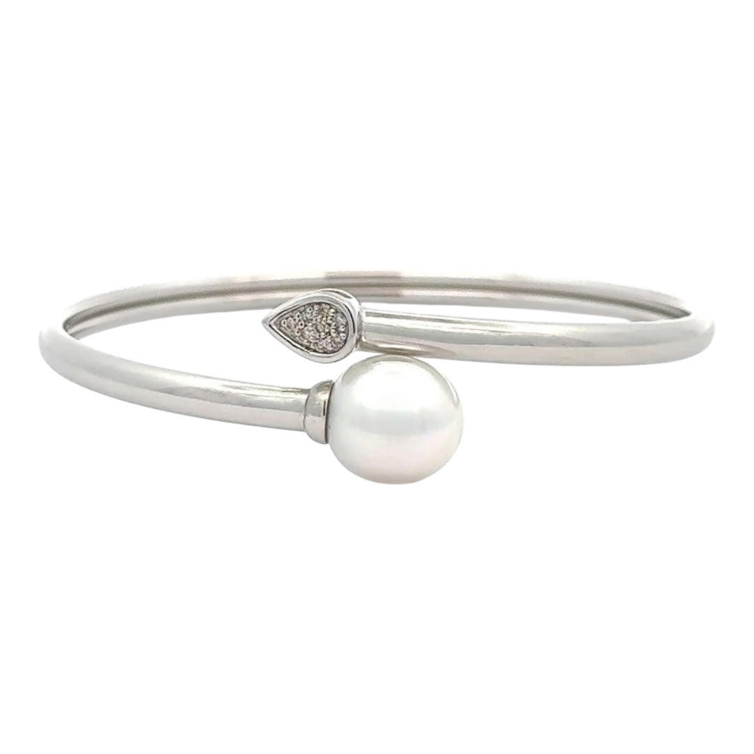 Bangle - Australian South Sea Cultured Pearl 11-12mm, 8 Argyle Diamonds 0.08ct, 66mm Sterling Silver