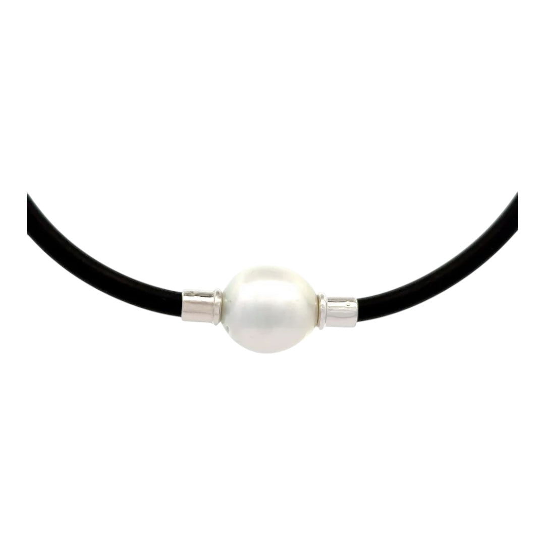 Necklace - Neoprene, 9kt Yellow Gold, Australian South Sea 11-12mm Pearl with 3mm Neoprene  at 41.5cm