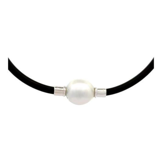 Necklace - Neoprene, 9kt Yellow Gold, Australian South Sea 11-12mm Pearl with 3mm Neoprene  at 41.5cm