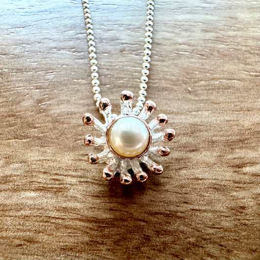 Pendant - Anemone, White Pearl