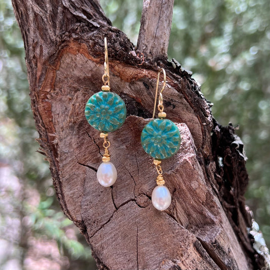 Earrings - Round Aqua Chez Glass