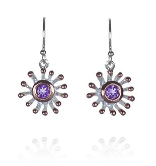 Earrings - Anemone, Amethyst with Rose Gold Drops