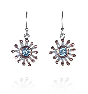 Earrings - Anemone, Blue Topaz with Rose Gold Drops