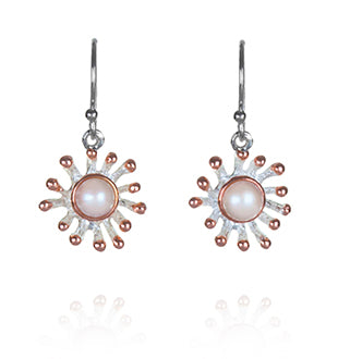 Earrings - Anemone, White Pearl with Rose Gold Drops