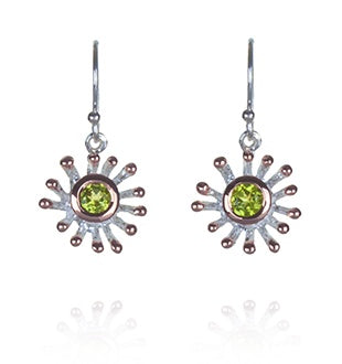 Earrings - Anemone, Peridot with Rose Gold Drops