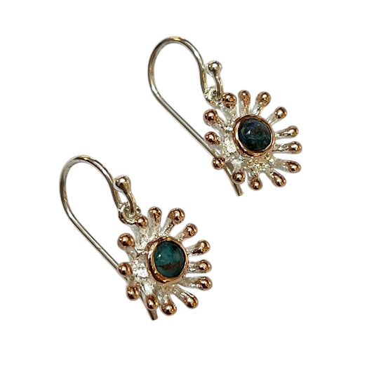 Earrings - Anemone, Chrysocolla with Rose Gold Drops