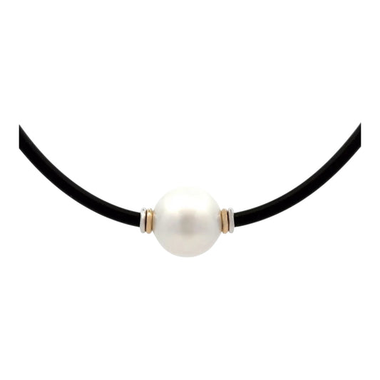 Necklace - Neoprene, 9kt Yellow Gold, Australian South Sea 14-15mm Pearl with 4mm Neoprene at 50cm