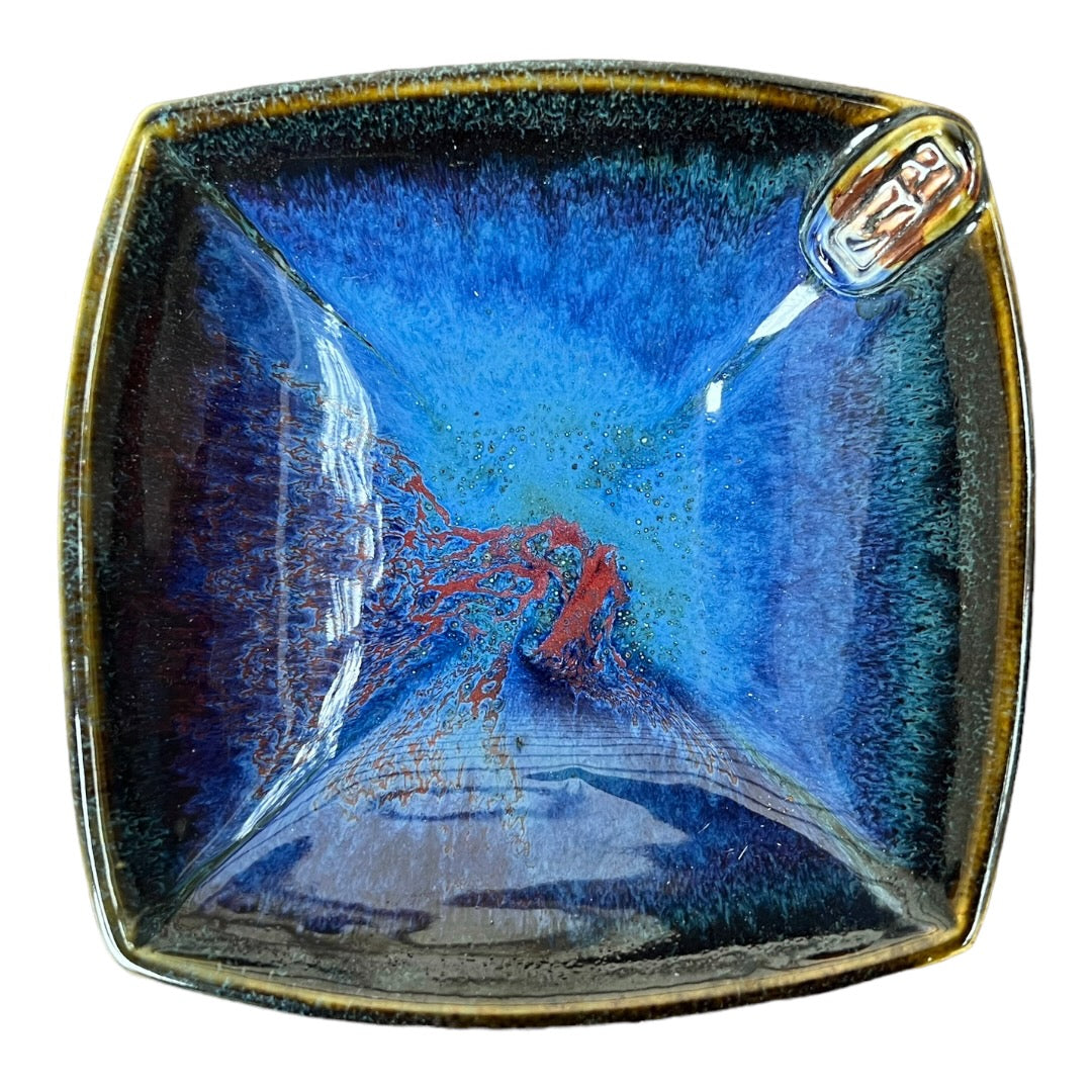 Bowl, Square Extra Small - Blue with Copper Red