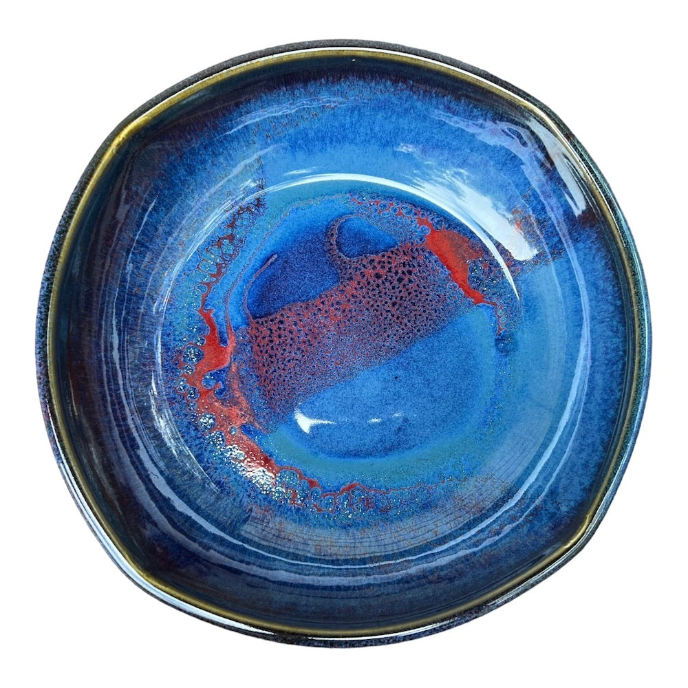 Large Serving Dish - Blue with Copper Red