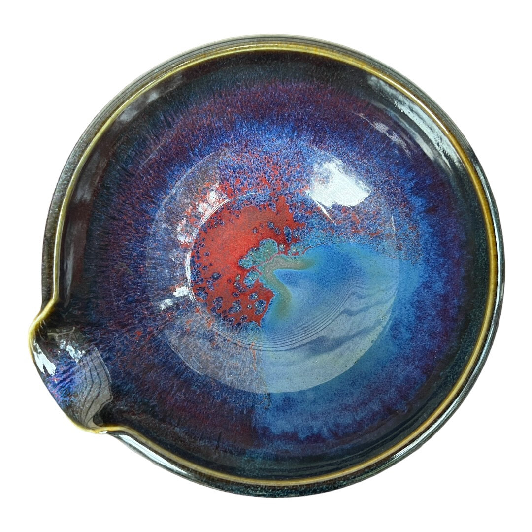 Mixing Bowl with Lip - Blue with Copper Red