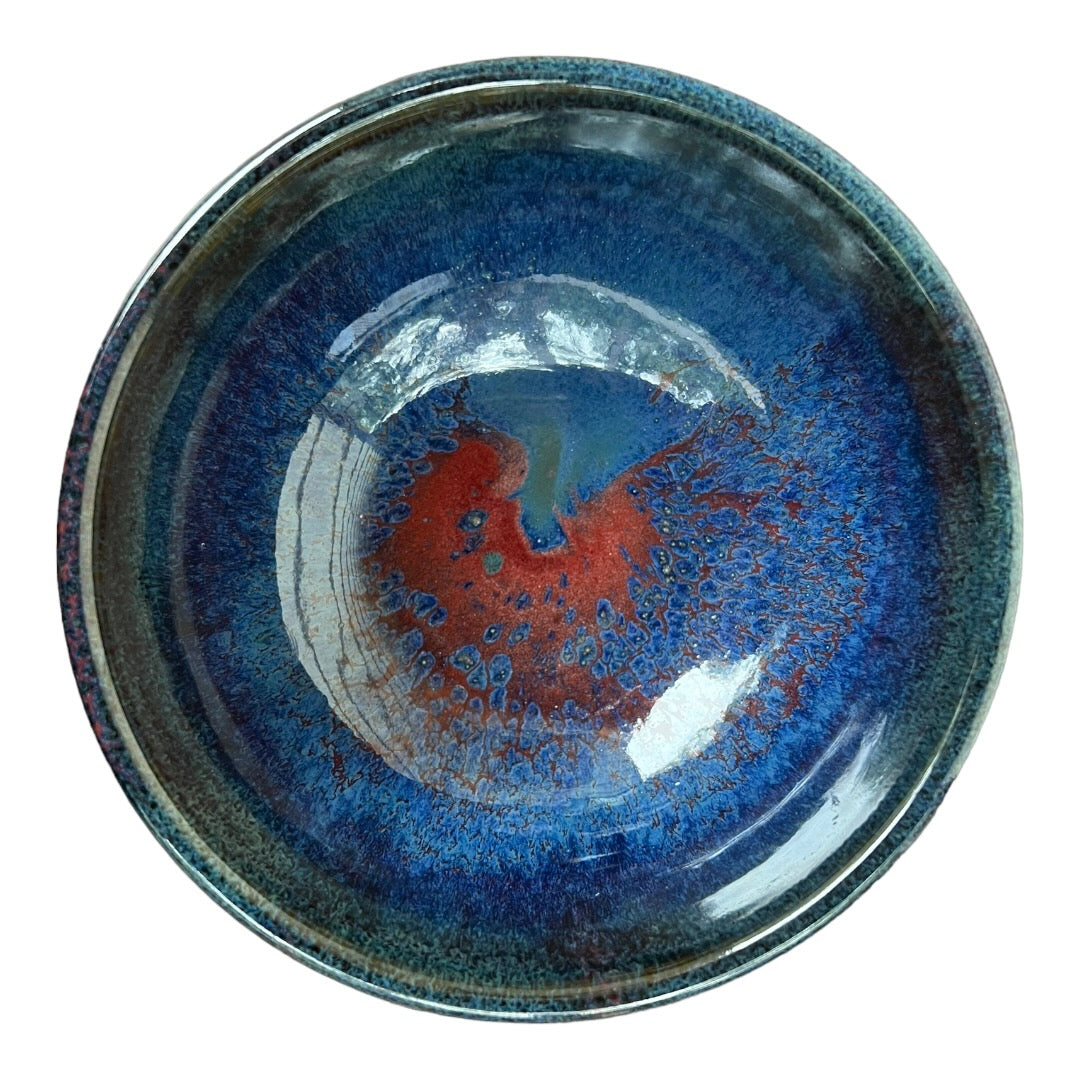 Bowl, Round Small - Blue with Copper Red