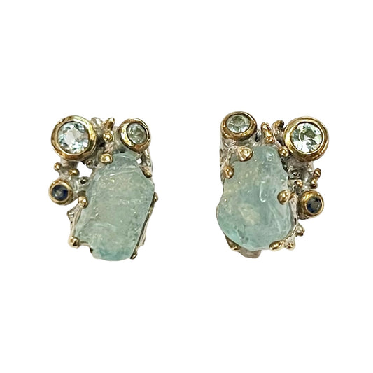 Earrings - Jewel of the Sea Studs, Silver with Aquamarine