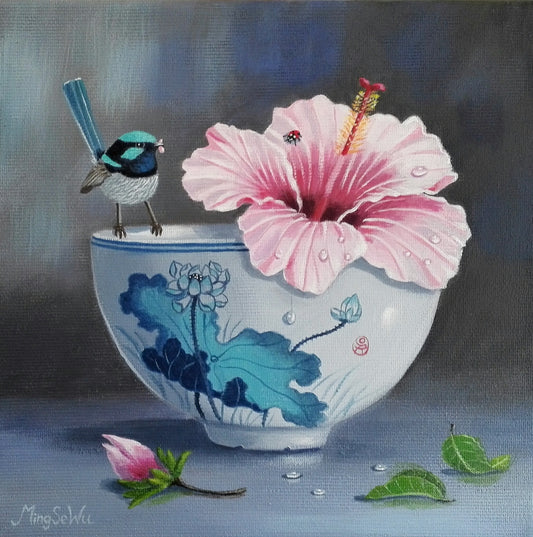 Hibiscus and Wren