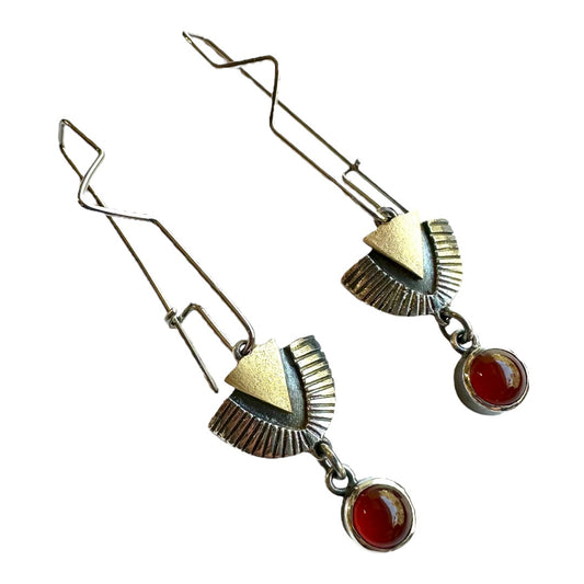 Earrings - Featuring Triangle on Half Oval Carnelian