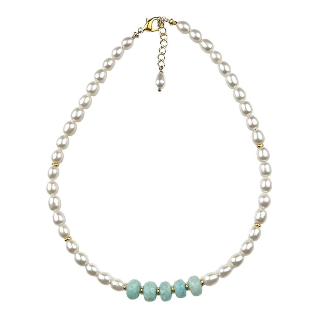 Necklace - Freshwater Pearls and Amazonite Gem Stone