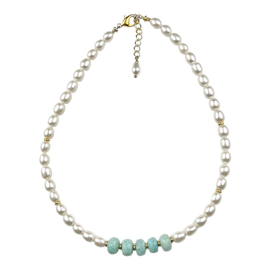 Necklace - Freshwater Pearls and Amazonite Gem Stone