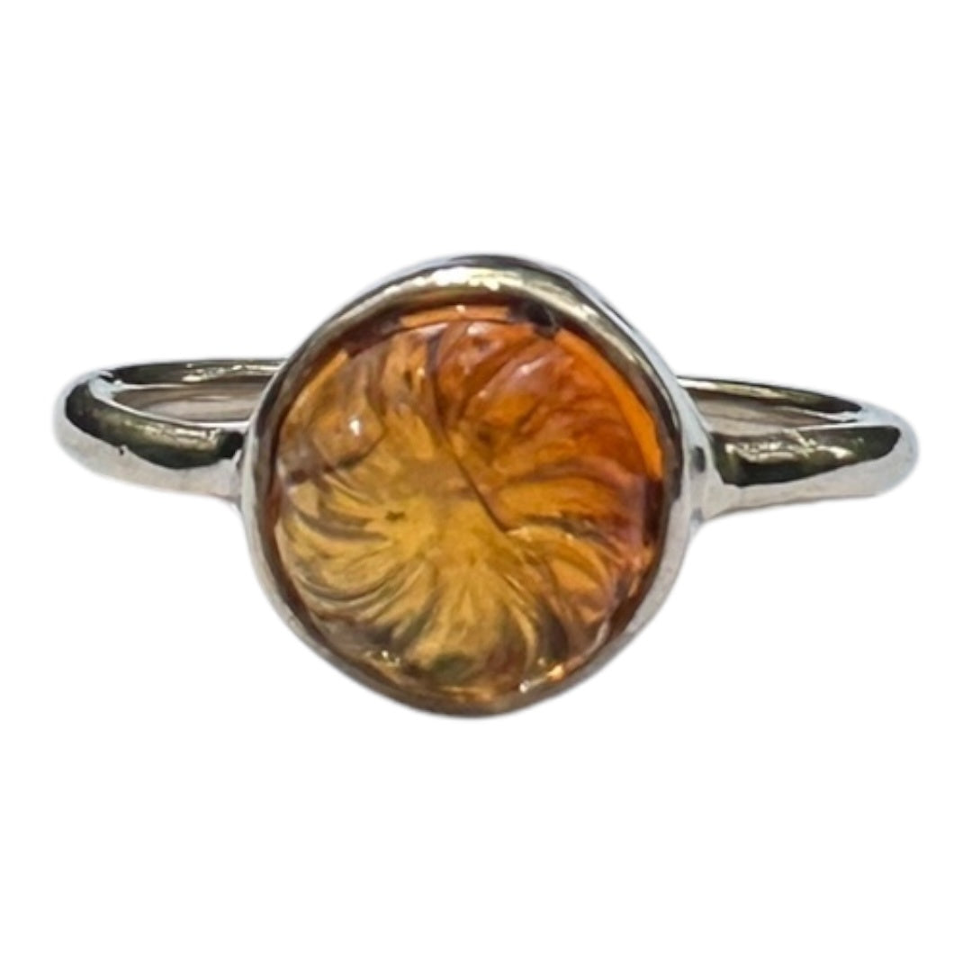 Ring - Carved Citrine 9mm, Bezel Setting Dress Ring, Size 14