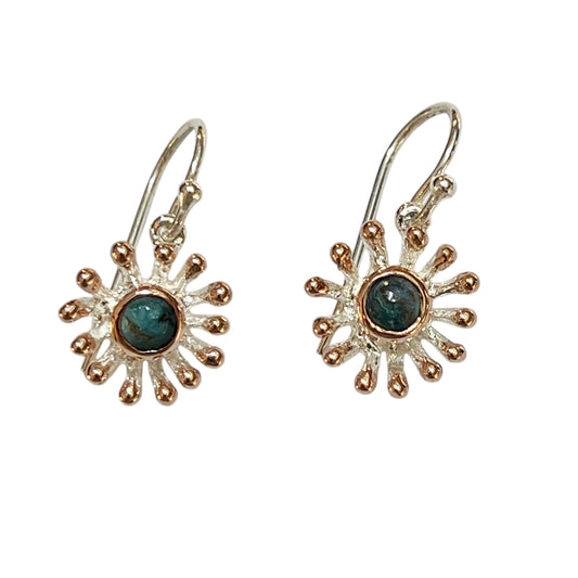 Earrings - Anemone, Chrysocolla with Rose Gold Drops