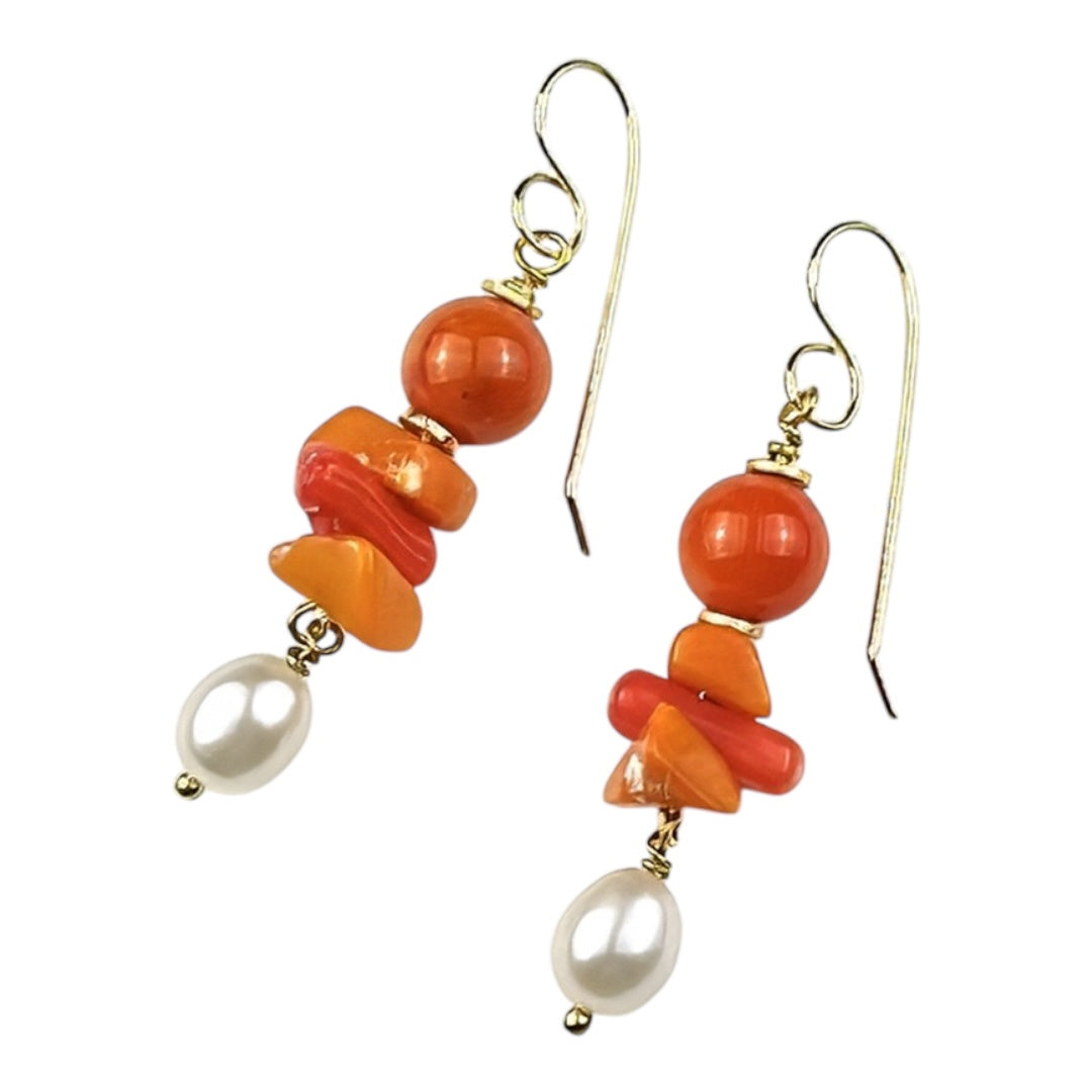 Earrings - Freshwater Pearl and Coral Beads