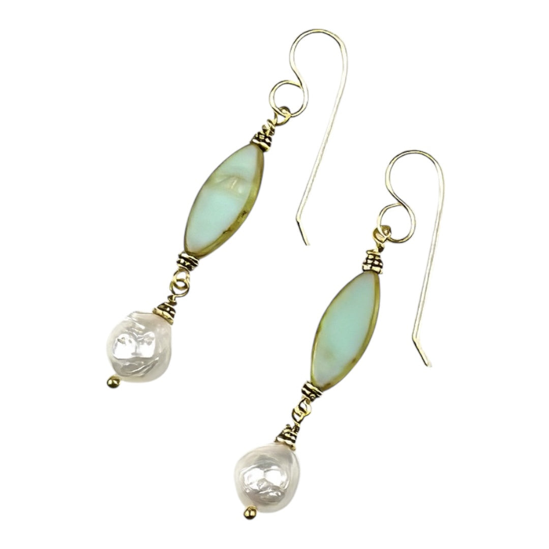 Earrings - Freshwater Pearls and Chez Glass Beads 1