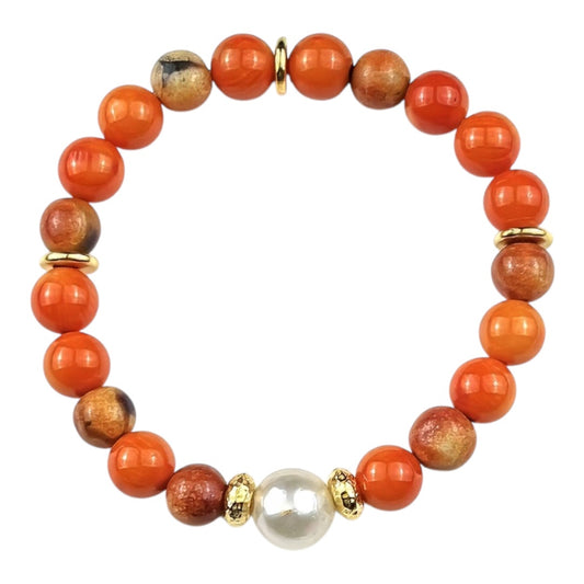 Bracelet - 11mm Champagne Broome South Sea Pearl and Coral Beads