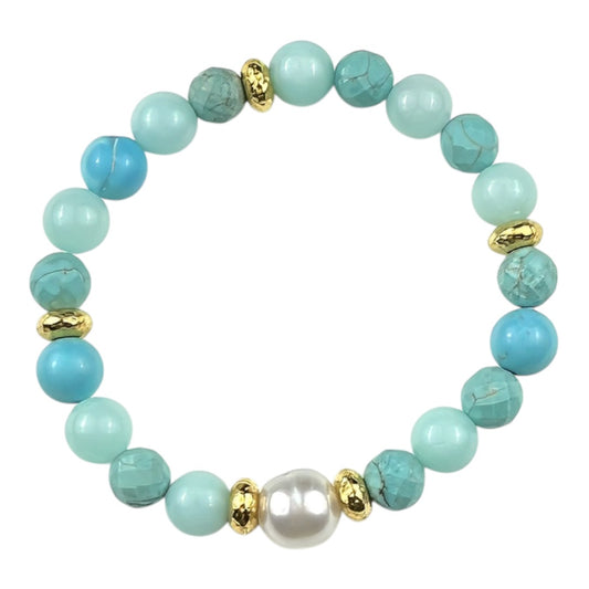 Bracelet - 10mm White Broome South Sea Pearl, Turquoise and Amazonite Beads