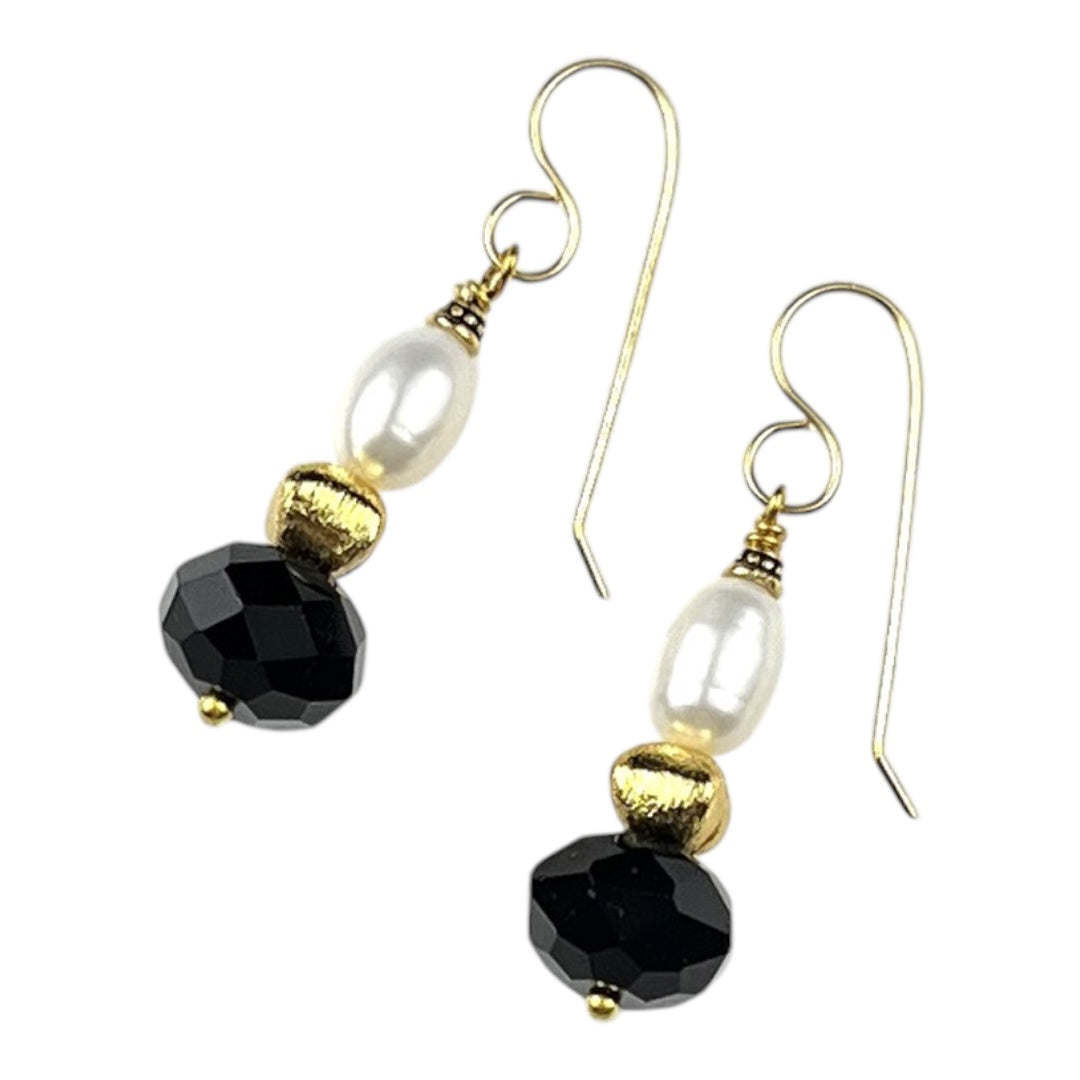 Earrings - Freshwater Pearls and Onyx