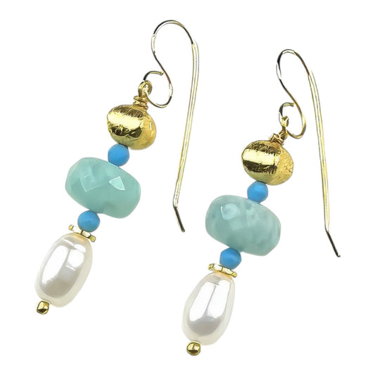 Earrings - Freshwater Pearls and Amazonite Gems