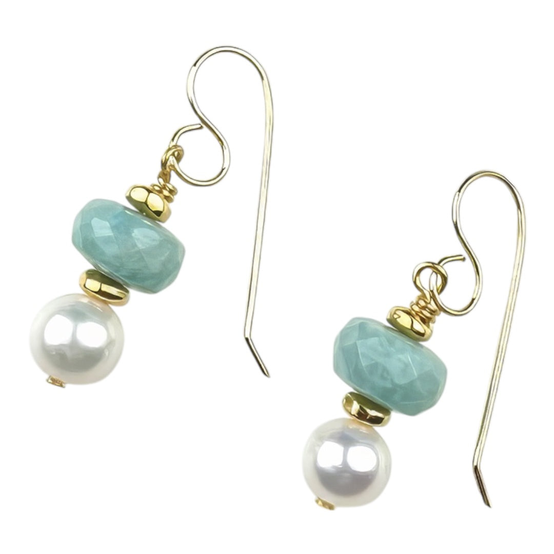 Earrings - Freshwater Pearls and Amazonite Gem Stones