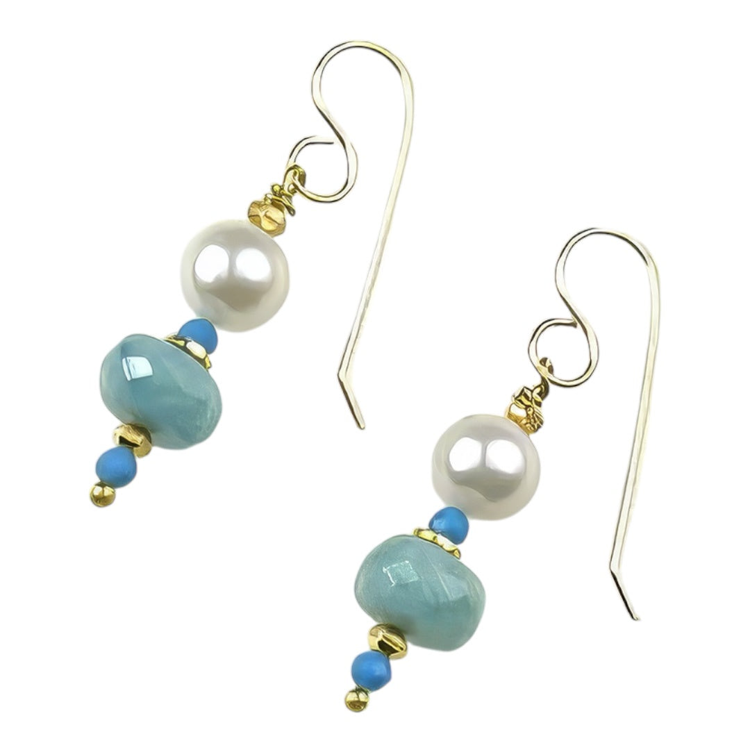 Earrings - Freshwater Pearls and Amazonite