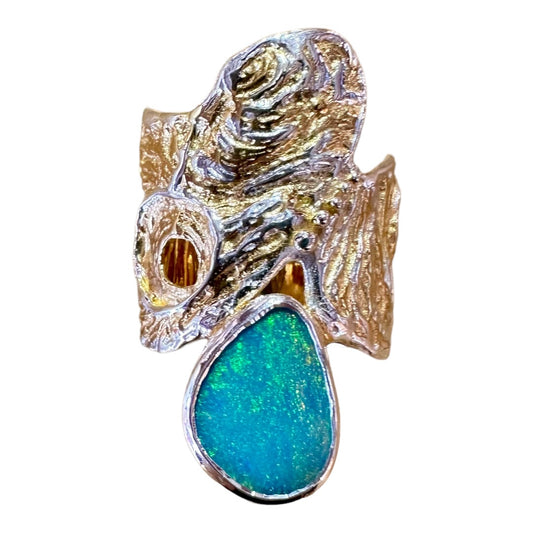 Ring - Ocean Bed, Yellow Gold Finish Featuring Doublet Opal