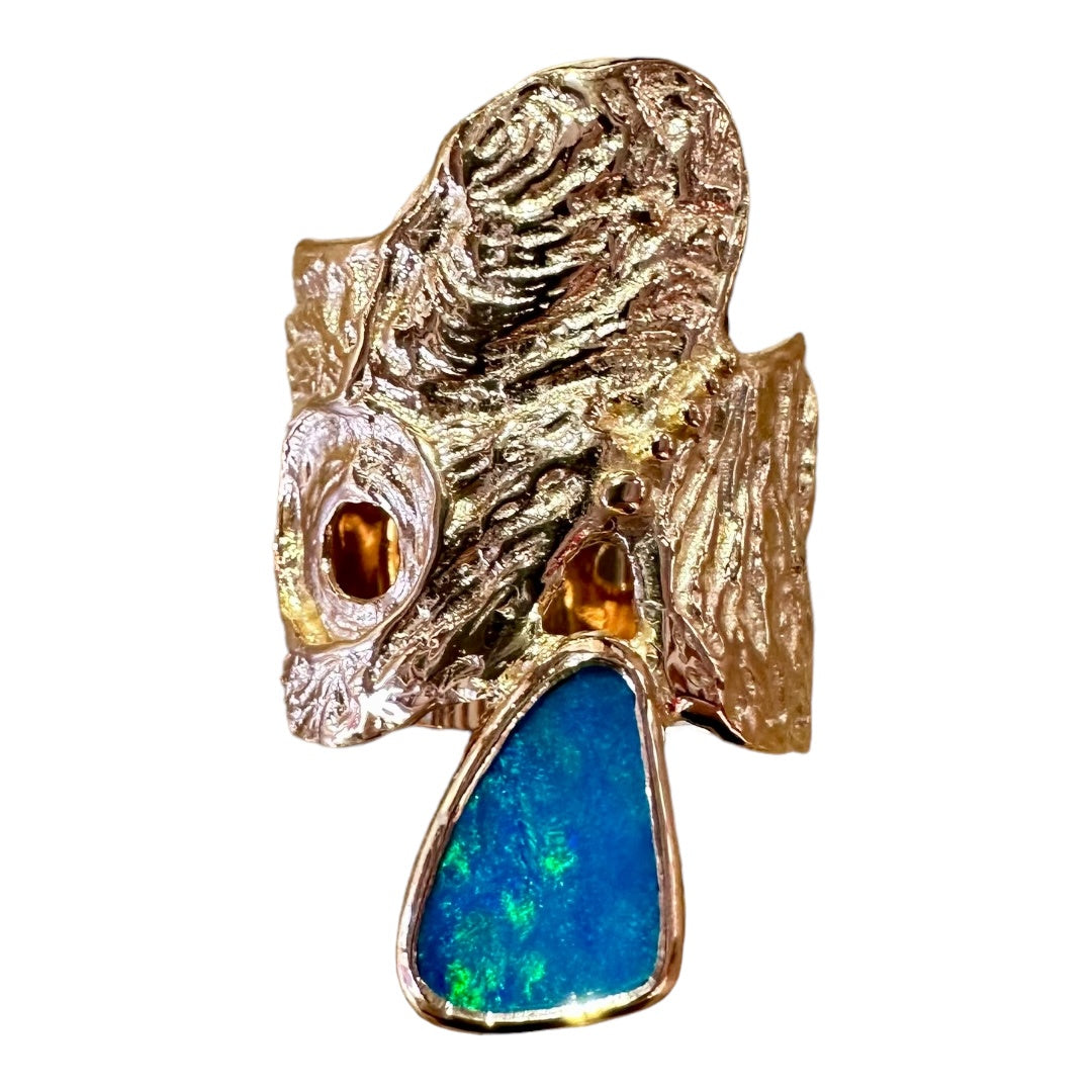 Ring - Ocean Bed, Yellow Gold Finish Featuring Australian Doublet Opal