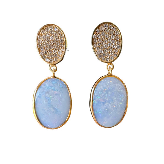 Earrings - Echoes of the Sea, Featuring Doublet Opal and Topaz