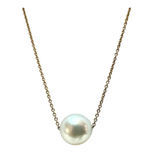 Necklace - 9kt Yellow Gold Australian South Sea 10-11mm Pearl. 1.3mm Chain at 40cm