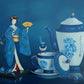 Blue Wren, Teapot, Cup and Doll