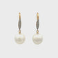 Earrings - 18kt Yellow Gold, Australian South Sea 10-11mm Pearl. 22 Diamonds at 0.88ct