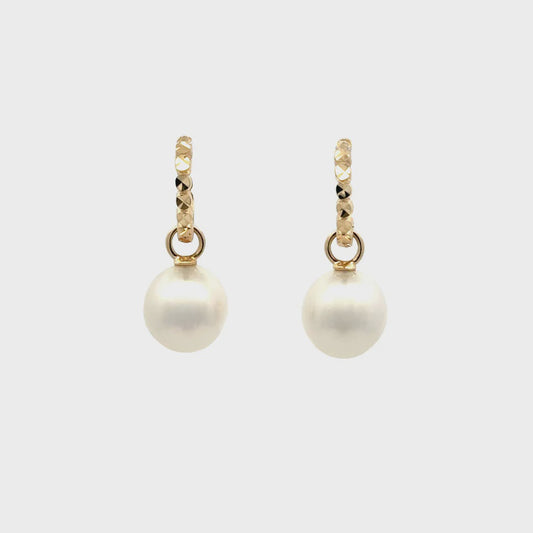 Earrings - Huggies 9kt Yellow Gold, Australian South Sea 9-10mm Pearl