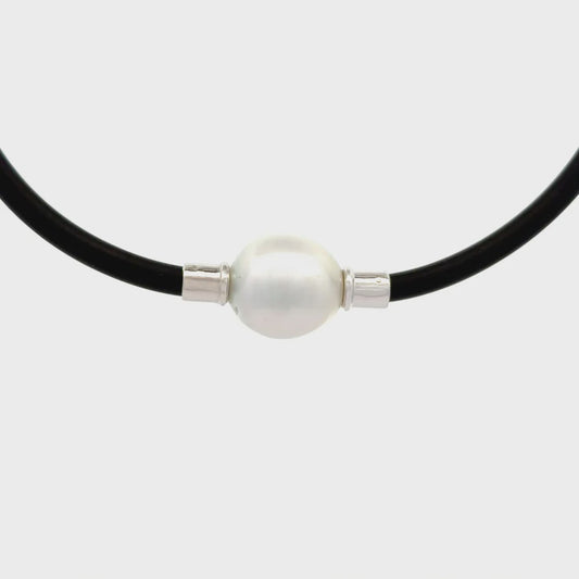 Necklace - Neoprene, 9kt Yellow Gold, Australian South Sea 11-12mm Pearl with 3mm Neoprene  at 41.5cm