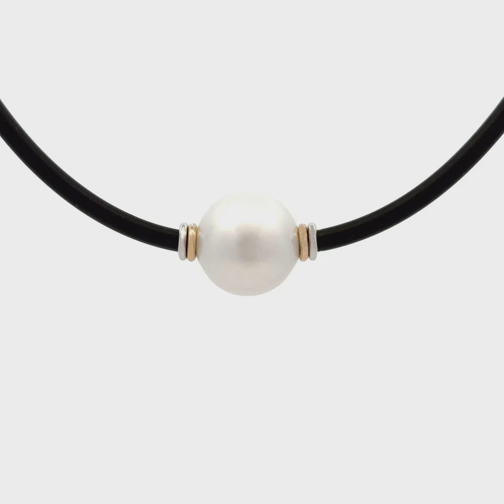 Necklace - Neoprene, 9kt Yellow Gold, Australian South Sea 14-15mm Pearl with 4mm Neoprene at 50cm