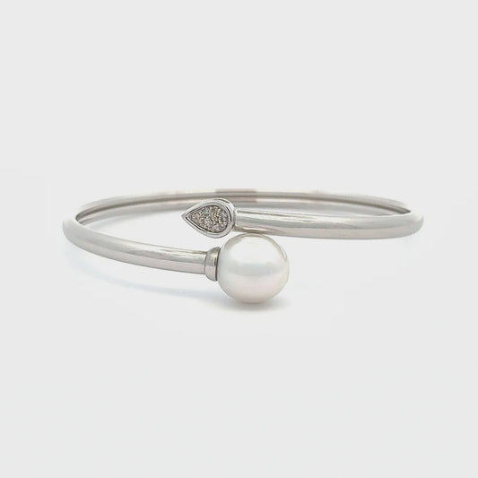 Bangle - Australian South Sea Cultured Pearl 11-12mm, 8 Argyle Diamonds 0.08ct, 66mm Sterling Silver