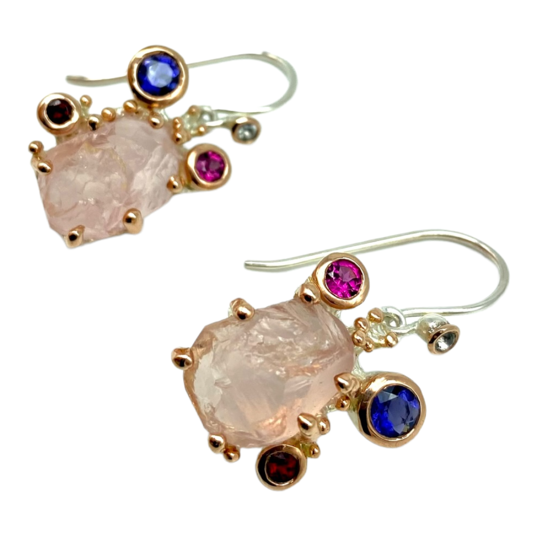 Earrings - Jewel of the Sea, Large Raw Rose Quartz