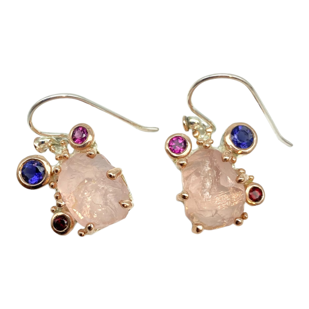 Earrings - Jewel of the Sea, Large Raw Rose Quartz