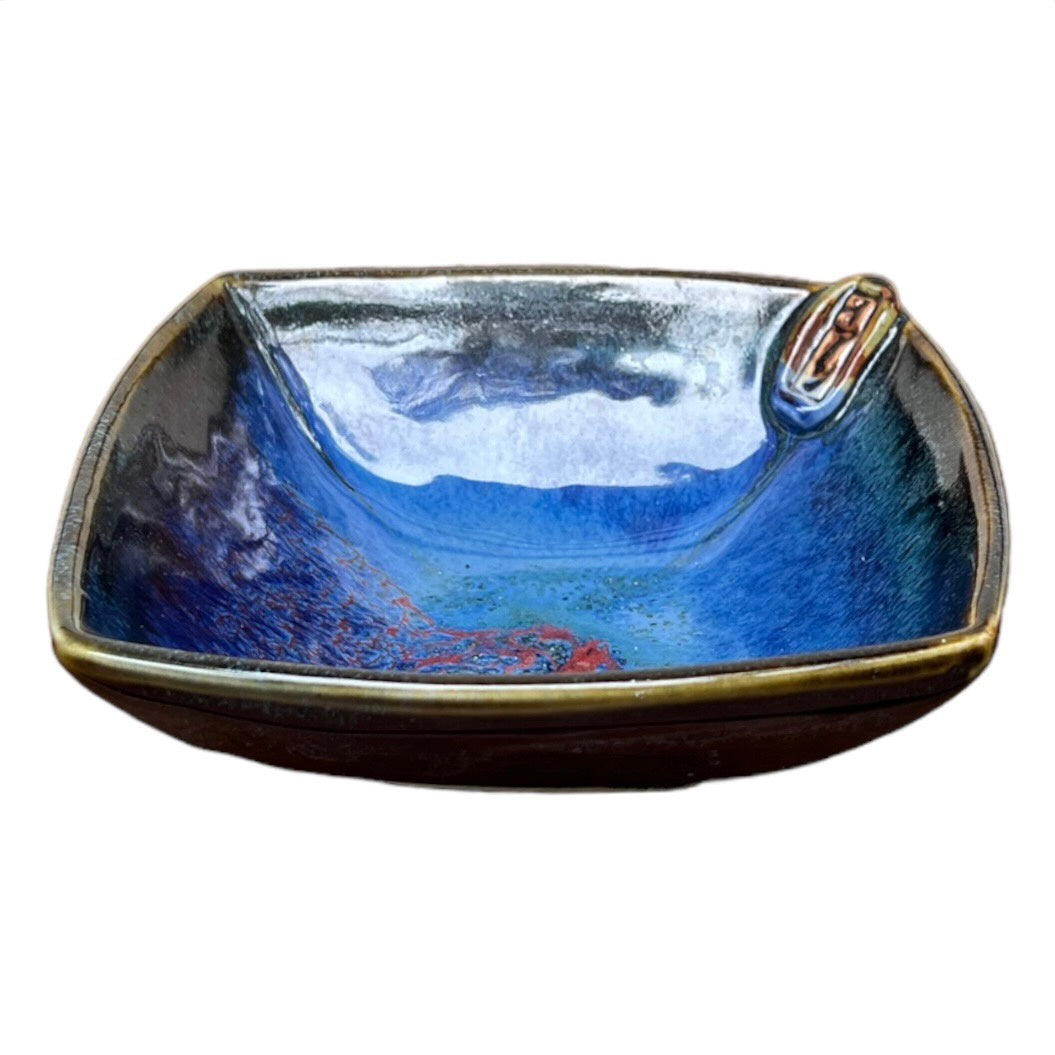 Bowl, Square Extra Small - Blue with Copper Red