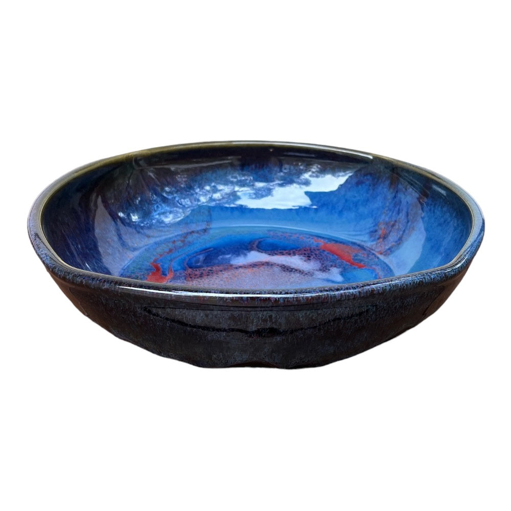 Large Serving Dish - Blue with Copper Red